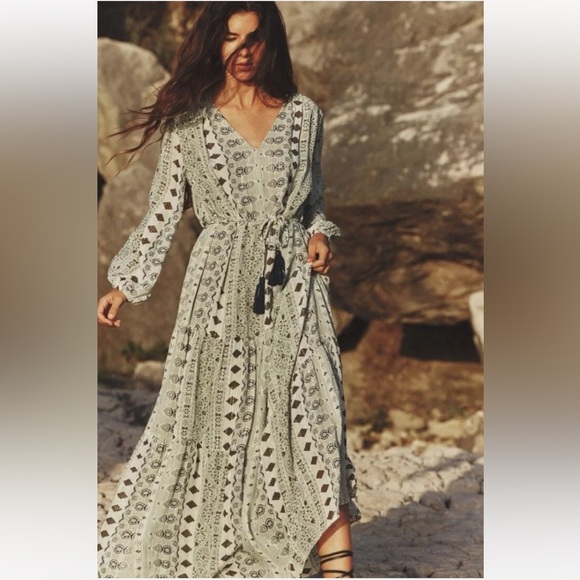Zara Dresses & Skirts - ZARA METALLIC THREAD LONG BOHO DRESS